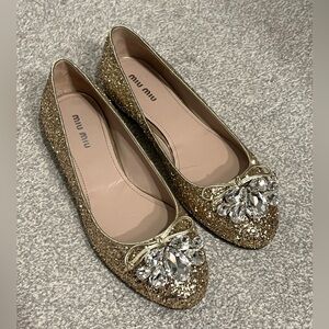 Miu Miu Gold Sparkle Flats